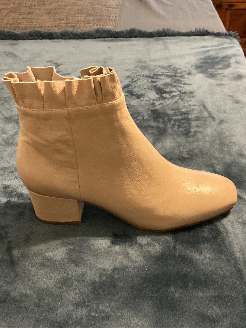 Women’s Ruffle-Trim Ankle Boot in Beige